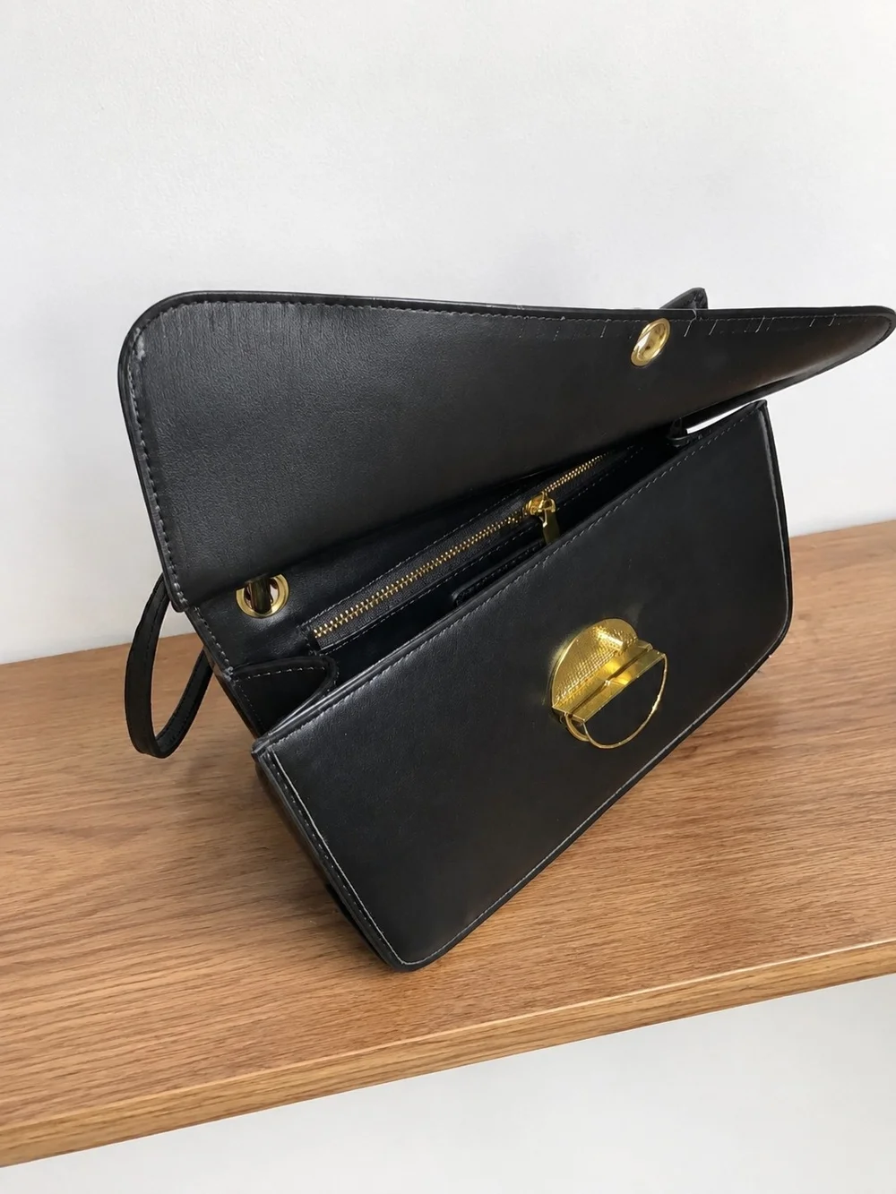 Compact Black Shoulder/Crossbody Bag with Gold Accent Hardware